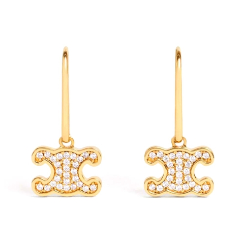 Bông tai Celine Women Triomphe Rhinestone Earrings in Brass with Gold Finish and Crystals
