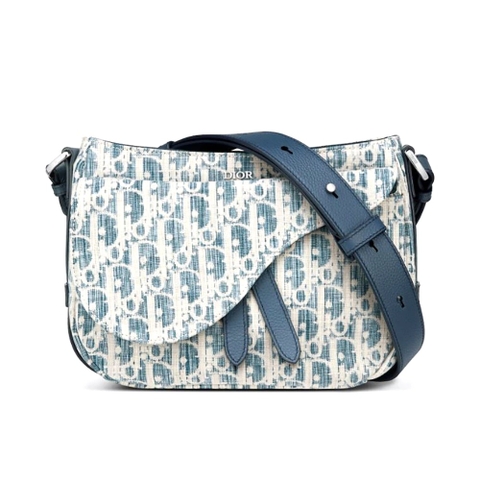 TÚI DIOR Saddle Soft Bag Blue Dior Oblique Kasuri jacquard