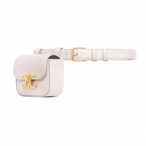 DÂY LƯNG Celine Women Belt Bag Triomphe Belt in Shiny Calfskin-White