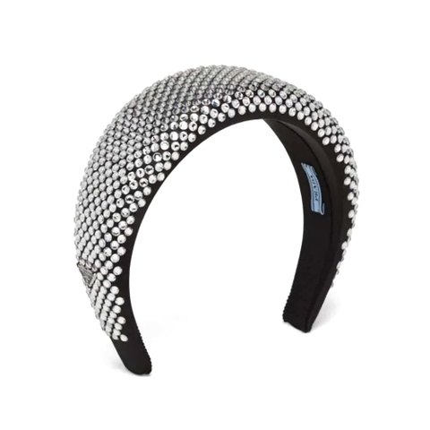 Bờm tóc Prada Oversized Embellished Satin Headband with Heat-Bonded Crystals
