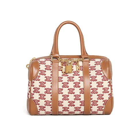 TÚI Celine Women Small Boston Bag in Textile With Triomphe Embroidery