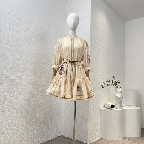 VÁY ZIMMERMANN 3/4 Sleeve Beige Loose Mini Dress High Classy