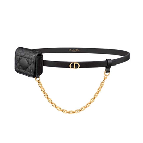 DÂY LƯNG Dior Women Caro Belt with Removable Pouch Black Smooth Calfskin and Cannage Calfskin 15 MM