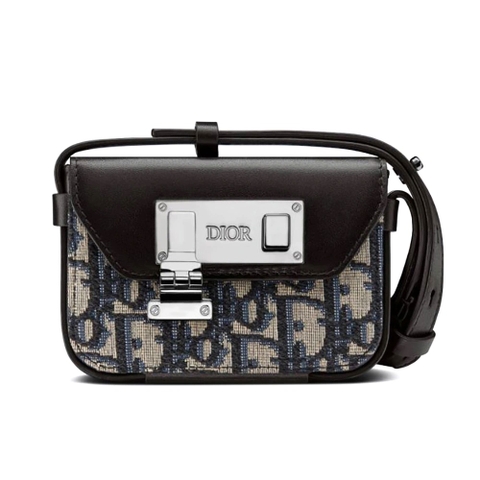 TÚI DIOR Nano Pouch Beige and Black Dior Oblique Jacquard and Black Smooth Calfskin