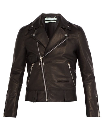 ÁO DA OFF-WHITE  99 Logo-print leather biker jacket