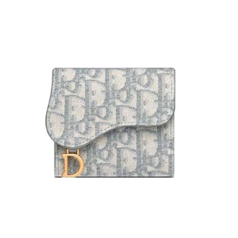 Ví Dior Women Saddle Lotus Wallet Gray Dior Oblique Jacquard