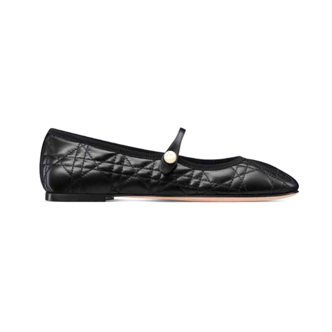 GIÀY Dior Women Ballet Flat Black Quilted Cannage Calfskin