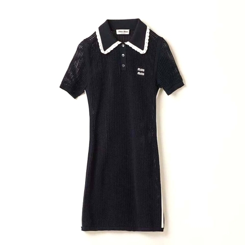 VÁY Miu Miu Women Cotton Knit Dress with Intarsia Logo