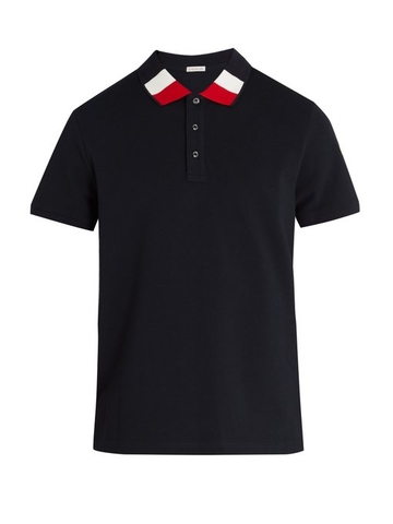 ÁO POLO MONCLER Contrast-collar cotton-piqué polo shirt