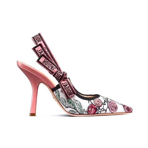 GIÀY Dior Women J’Adior Slingback Pump White Multicolor Florilegio Embroidered Cotton