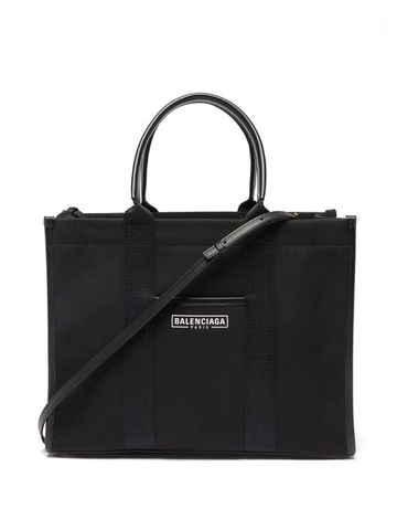 TÚI BALENCIAGA Neo Navy M leather-trimmed canvas tote bag