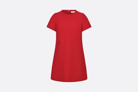 VÁY DIOR STRAIGHT DRESS Amaryllis Red Wool and Silk