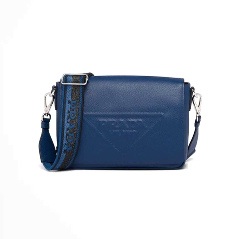 TÚI Prada Men Saffiano Leather Shoulder Bag with Sleek-Navy