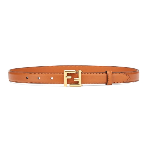 DÂY LƯNG Fendi Women Thin Belt with Loop and FF Stud Buckle-Brown