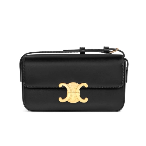 TÚI Celine Women Triomphe Shoulder Bag in Shiny Calfskin-Black