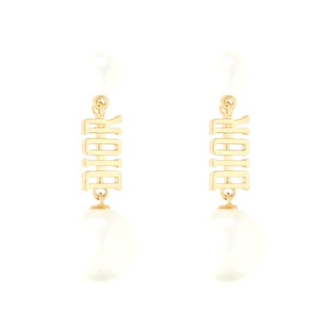 Bông tai Dior Women Earrings Gold-Finish Metal and White Resin Pearls