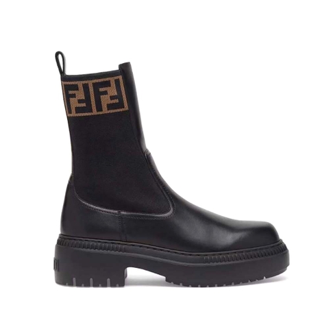 GIÀY Fendi Women Domino Black Leather Biker Boots
