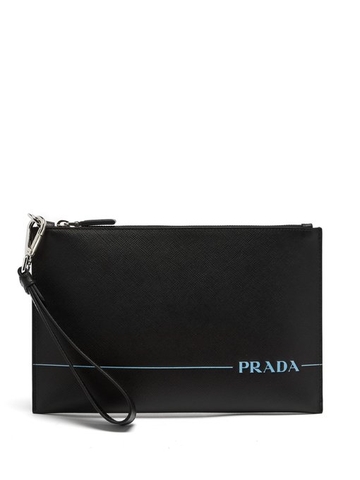 VÍ PRADA  Logo-debossed leather pouch