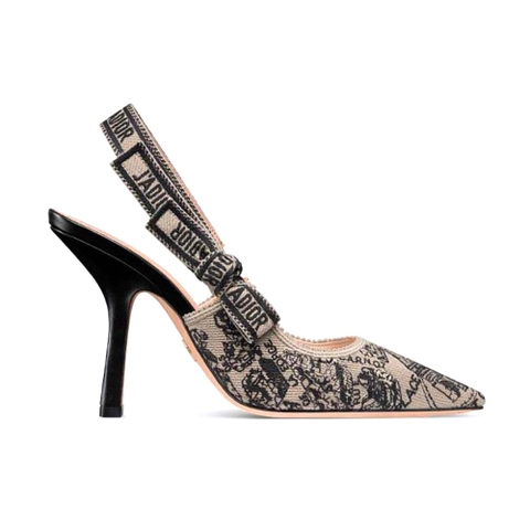 GIÀY Dior Women J’Adior Slingback Pump Black and Beige Cotton Embroidered with Plan de Paris Motif