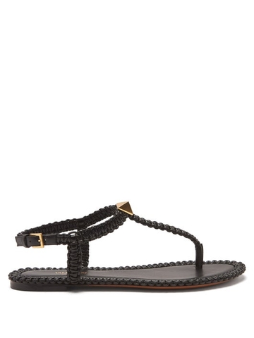GIÀY VALENTINO GARAVANI Roman Stud flat macramé-leather sandals