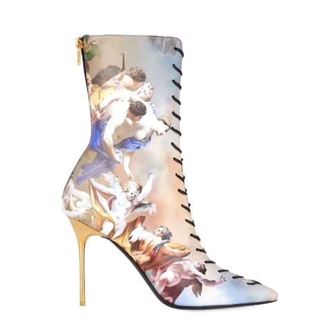 GIÀY Balmain Women Uria Ankle Boots in Sky Print Leather