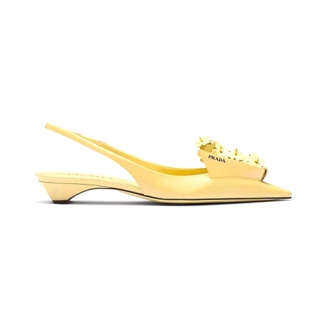 GIÀY Prada Women Brushed Leather Slingback Pumps with Floral Appliques-Yellow
