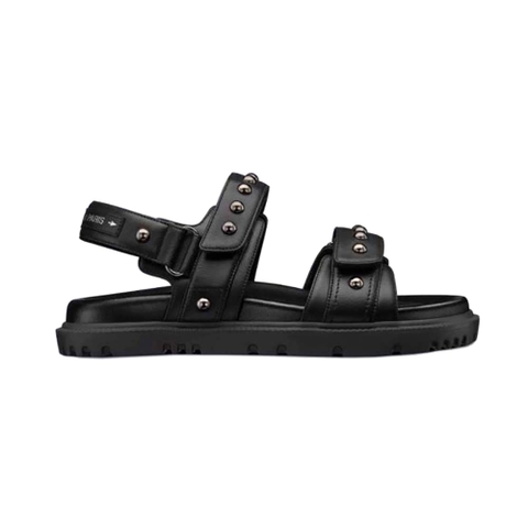 DÉP SANDALS Dior Women Dioract Sandal Black Lambskin and Silver-Finish Rivets