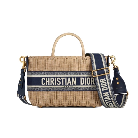 TÚI Dior Women Dior Wicker Basket Bag Blue Dior Oblique Jacquard and Natural Wicker