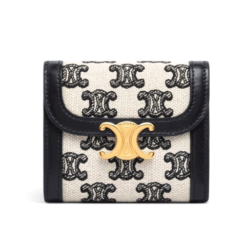 Ví Celine Women Small Triomphe Wallet in Textile with Triomphe Embroidery