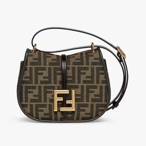 TÚI FENDI Women C’mon Small Brown FF Jacquard Fabric Bag