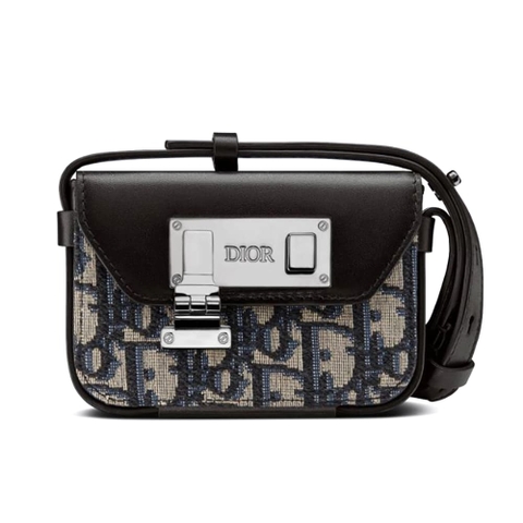 TÚI Dior Men Nano Pouch Beige and Black Dior Oblique Jacquard and Black Smooth Calfskin