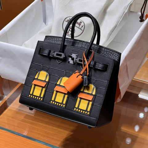 Túi Hermes Birkin 24 Faubourg Crocodile Epsom Noir 20CM Handmade khâu tay(Giá liên hệ)