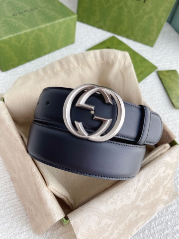 DÂY LƯNG GUCCI GG BLACK CALFSKIN LEATHER Khóa bạc