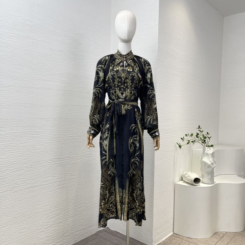 VÁY ZIMMERMANN Vintage black Floral Print Long Sleeve Midi Dress High Classy