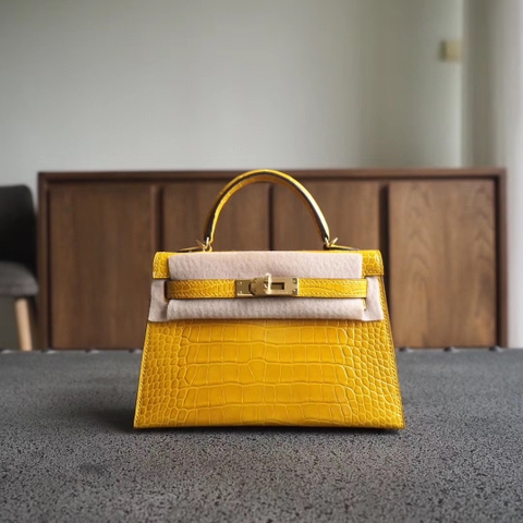 TÚI HERMES Mini Kelly 19CM Yellow crocodille da cá sấu