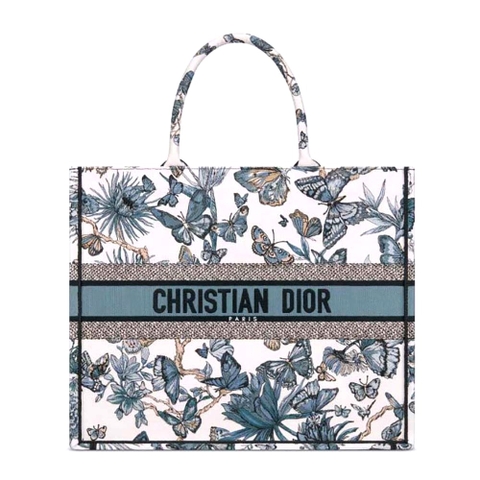 TÚI Dior Women Large Dior Book Tote White and Pastel Midnight Blue Toile de Jouy Mexico Embroidery