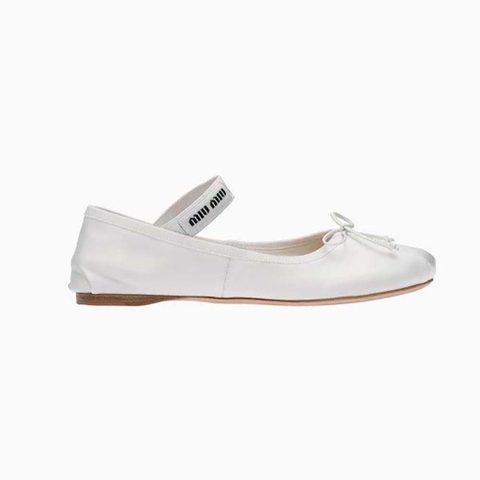 GIÀY Miu Miu Women Satin Ballerinas with Knit Logo Label-White