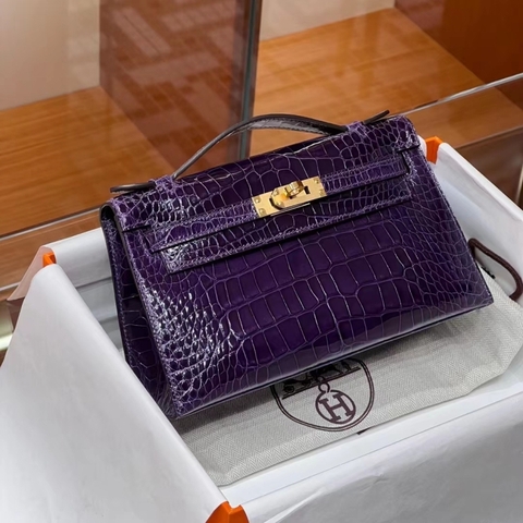 TÚI HERMES Kelly Pochette Alligator Violet da cá sấu 22CM(giá liên hệ)