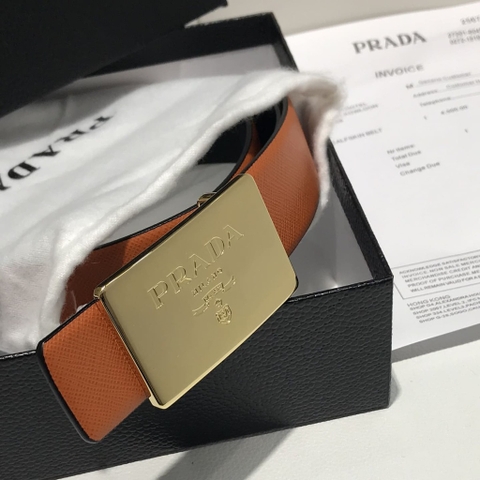 DÂY LƯNG PRADA ORANGE SAFFIANO LEATHER Khóa vàng