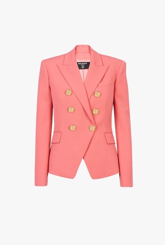 ÁO BALMAIN Salmon pink grain de poudre double-breasted jacket