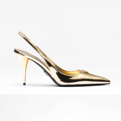 GIÀY Prada Women Metallic Leather Slingback Pumps-Gold