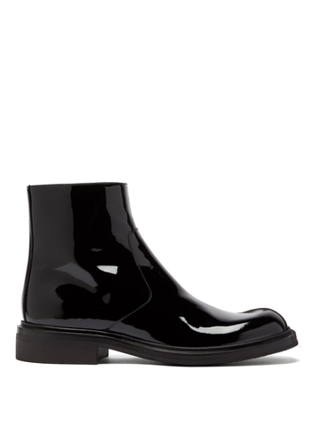 GIÀY PRADA Square-toe patent-leather boots