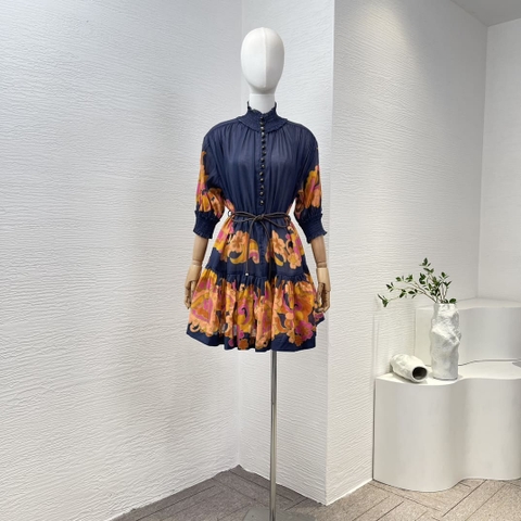 VÁY ZIMMERMANN Navy Blue Lanma Position Print Half Sleeve Mini Dress High Classy