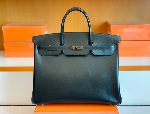 Túi Hermes Birkin Box so Black Silver Hardware  Handmade khâu tay 40cm