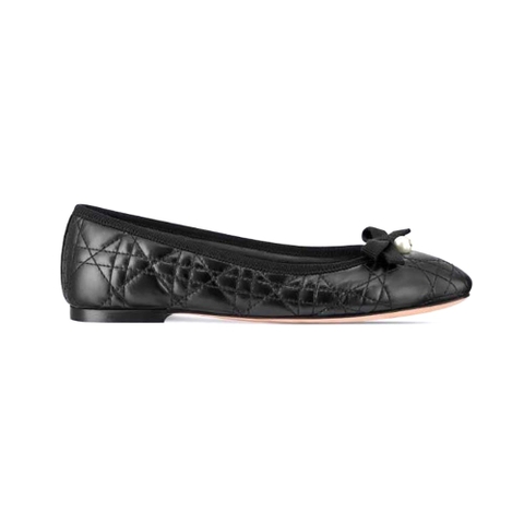 GIÀY Dior Women Ballet Flat Quilted Cannage Calfskin-Black