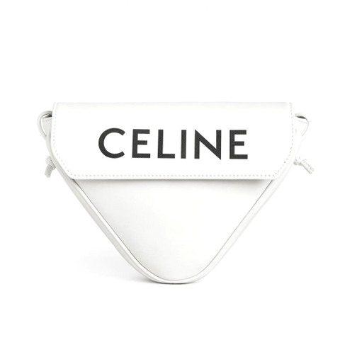 TÚI Celine Women Triangle Bag in Smooth Calfskin with Celine Print-White