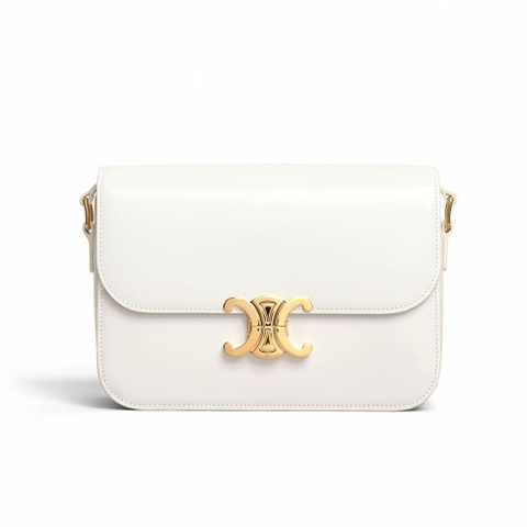 TÚI Celine Women Medium Triomphe Bag in Shiny Calfskin-White