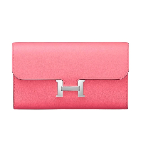 Ví Hermes Women Constance Long Wallet in Calfskin Leather-Pink