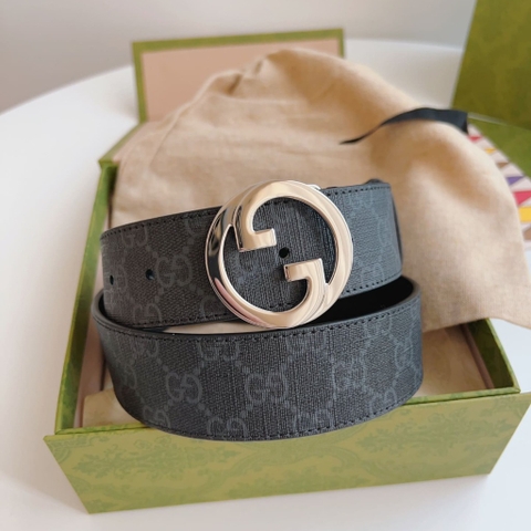 DÂY LƯNG GUCCI GG BLACK CANVAS LEATHER Khóa bạc