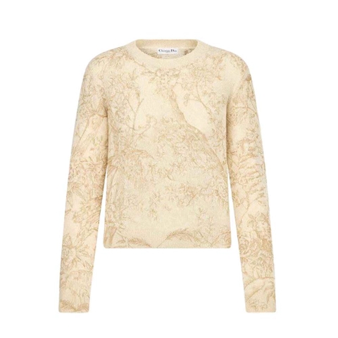 ÁO Dior Women Sweater Gold-Tone Technical Cashmere Knit Embroidered with Metallic Thread in a Dior Jardin D’Hiver Motif